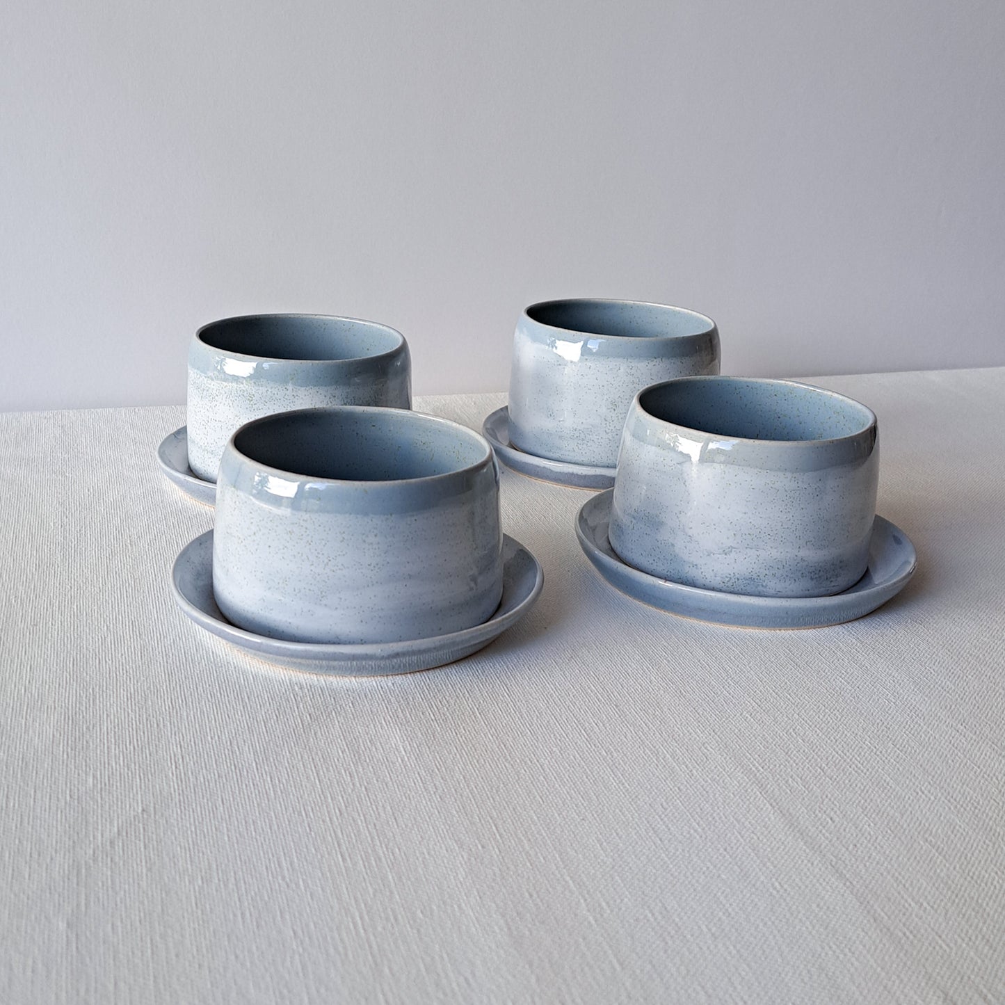 Wide Speckled Cup and Saucer in Blue