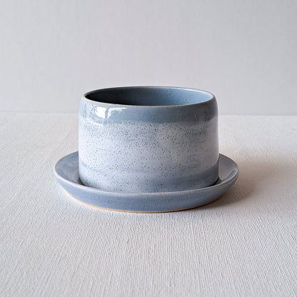 Wide Speckled Cup and Saucer in Blue