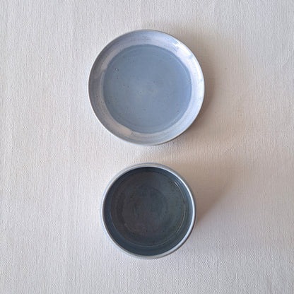 Wide Speckled Cup and Saucer in Blue